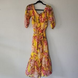 Vibrant Floral Maxi Dress in Yellow and Pink